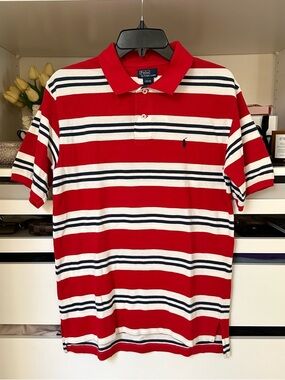 Ralph Lauren Red, White & Navy Striped Boys Polo Shirt New with Tags